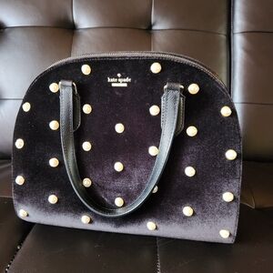 Kate Spade Black Velvet Pearl Studded Satchel
